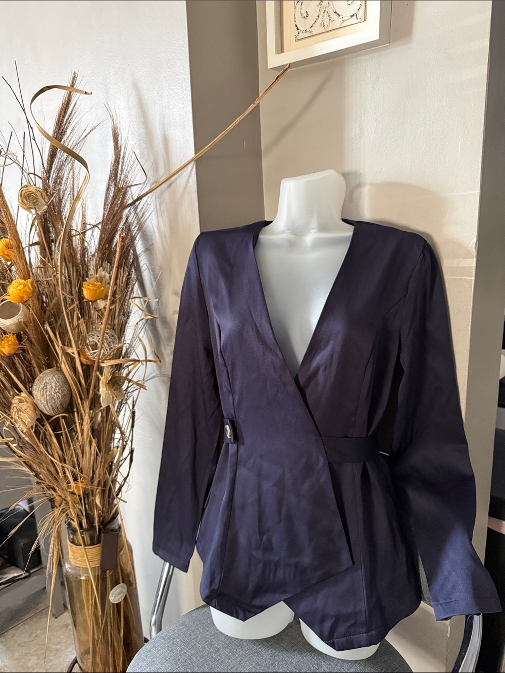 SHEIN Deep Navy Wrap Blazer